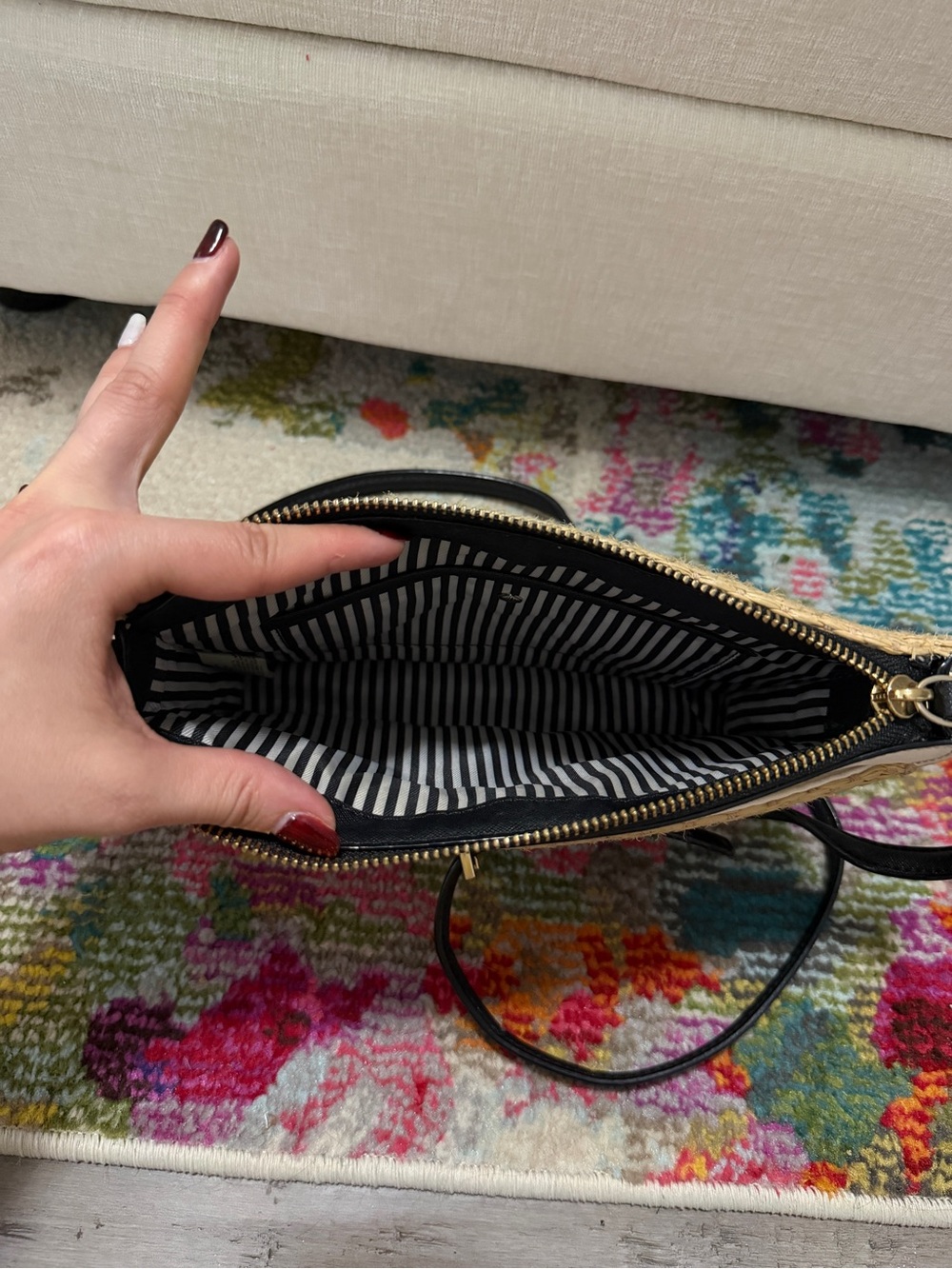 kate spade Straw Crossbody with White Leather Trim and Black Strap - Picture 5 of 5